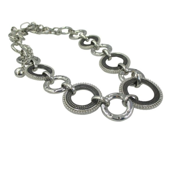 Chico's Silver Hematite Mesh Inserts Bib Necklace Geometric - Picture 5 of 8